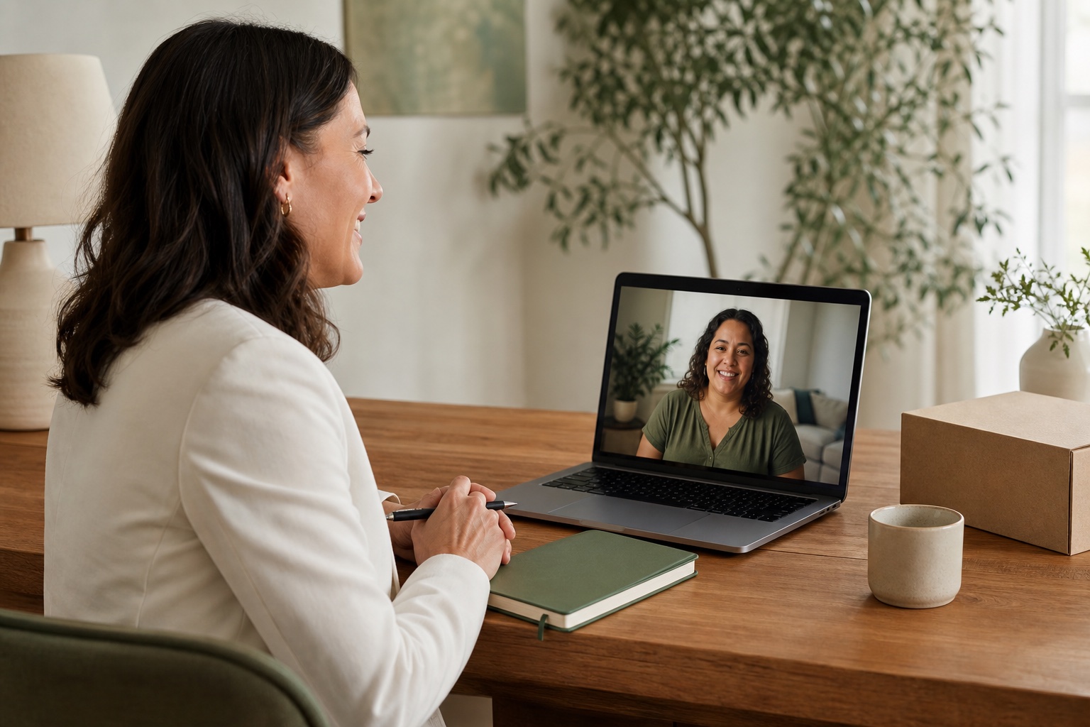 Illustrative telehealth follow-up between a clinician and an adult patient